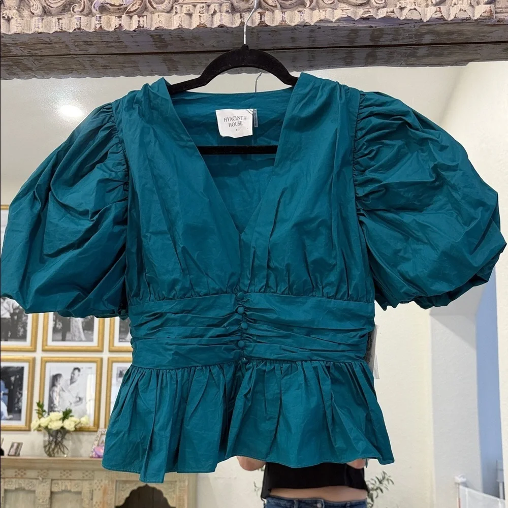 NWT Tuckernuck Hyacinth House Teal Puff Sleeve Top Size S
